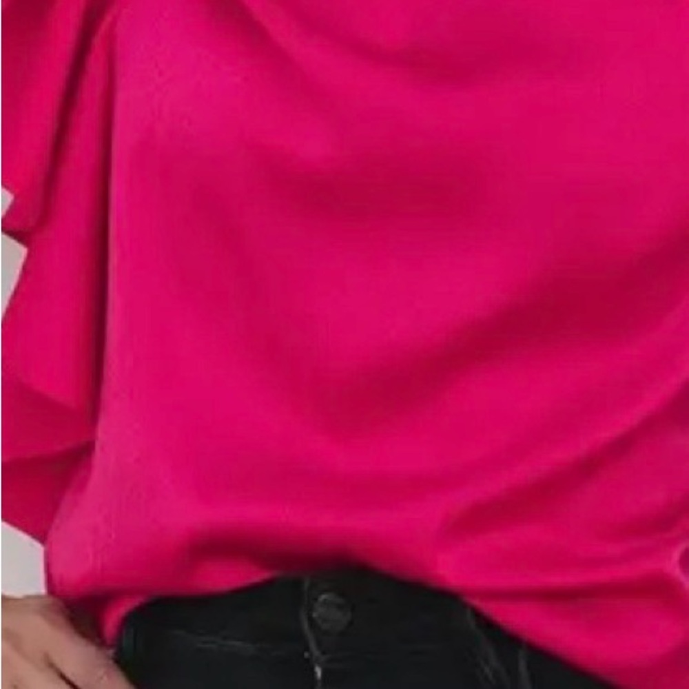 Express One-Shoulder Ruffle Top in Fuchsia - Picture 2 of 7